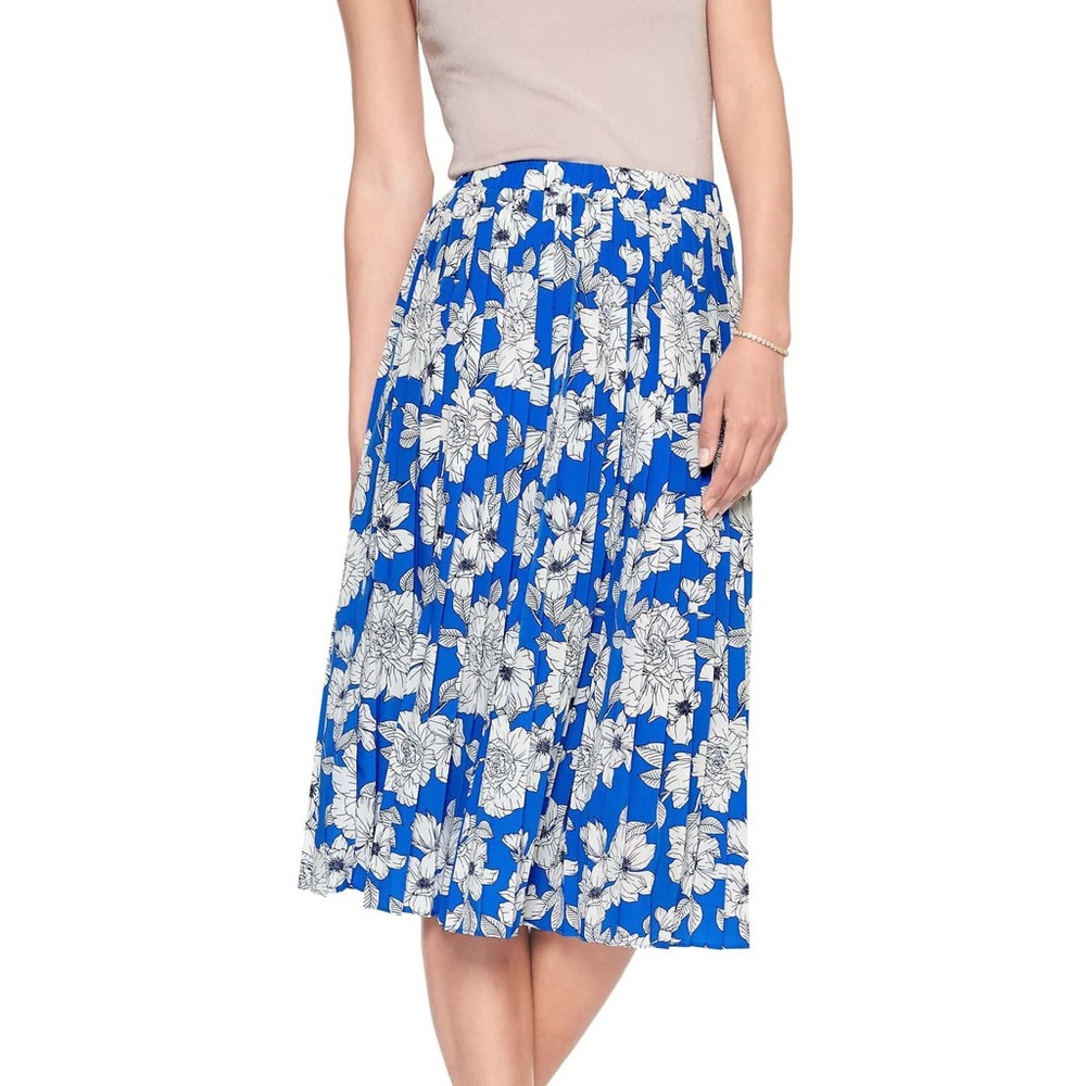 Banana Republic Print Pleated Floral Midi Skirt